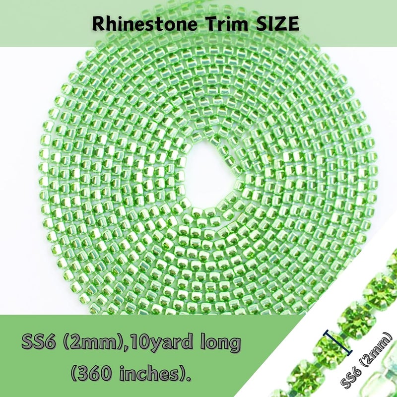 PEARLY JUN 10 Yards Green Rhinestone Chain Peridot Rhinestone Trim Crystal Artificial Stone Trim Cup Chain SS6 2mm Color Plated Cup Stitch Costume Decoration - Image 3